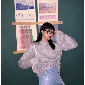 NWT Shimmery Metallic Side ties Blouse retro